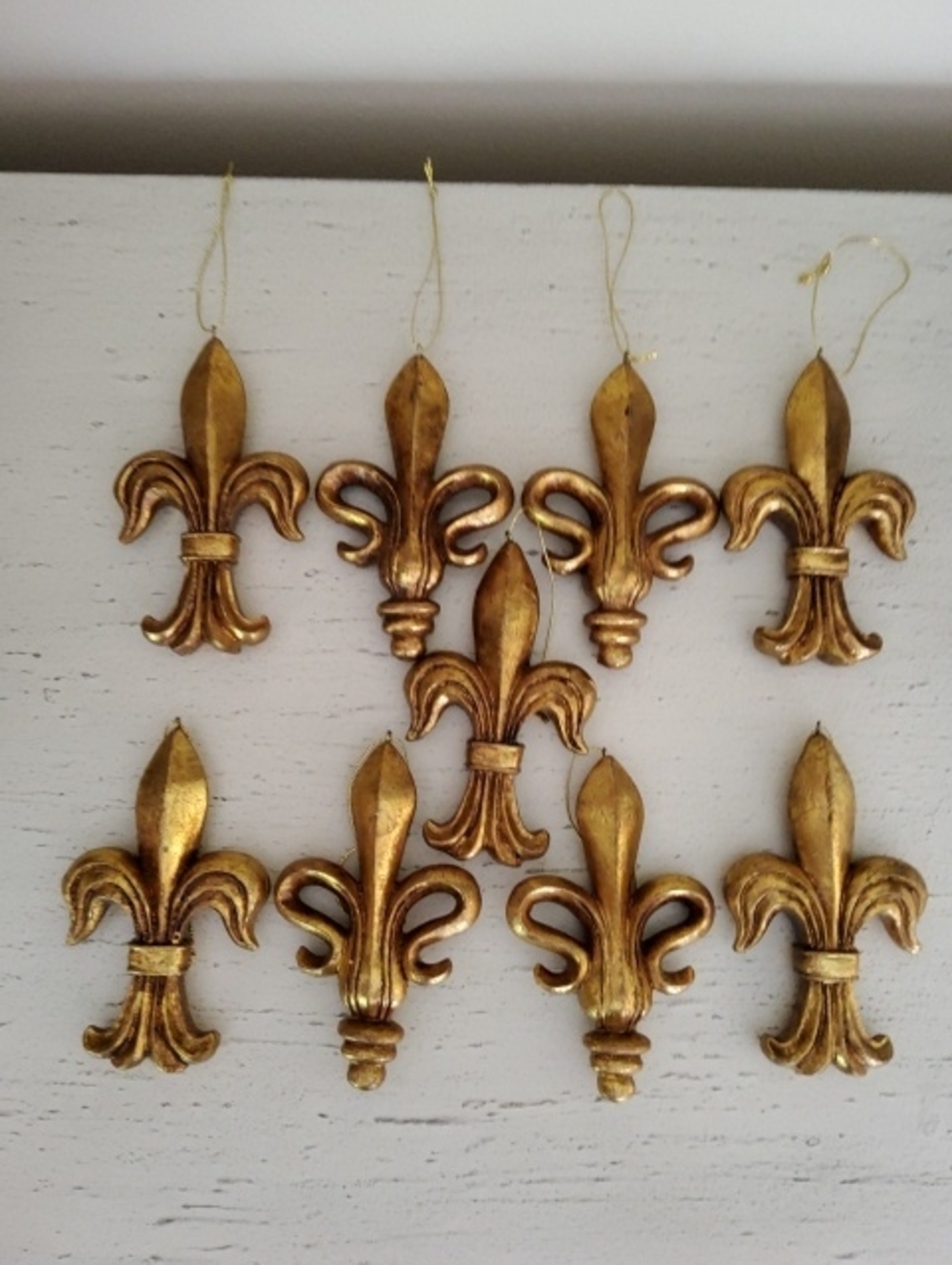 Set of 9 Gold Fleur-de-Lis Ornaments